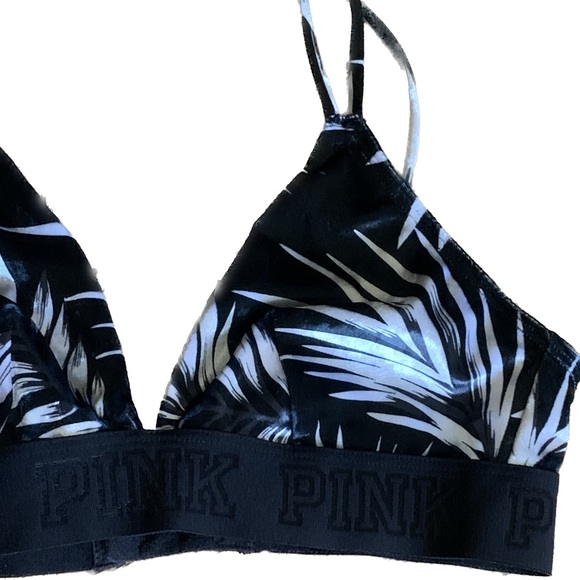 PINK Victoria’s Secret Unlined Bralette Floral Bra Women’s Small S Black White - Picture 4 of 8